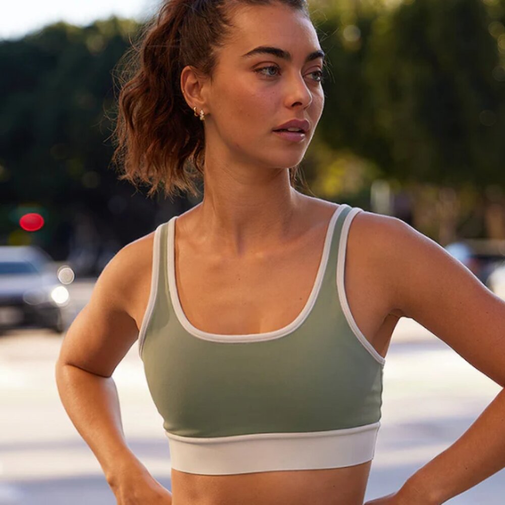 NEW Jade Green Sports Bra with Cream Trim By Cream Yoga